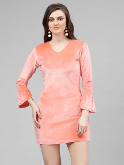 KASSUALLY - Peach Embellished Bodycon Dress