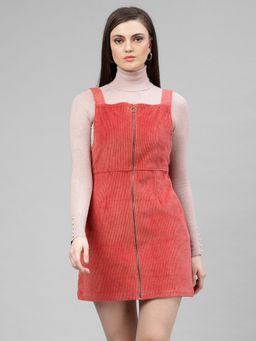 KASSUALLY - Rust Solid Corduroy Pinafore Zipper Dress