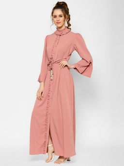 KASSUALLY - Onion Pink Pintex Maxi Dress With Embellished Belt