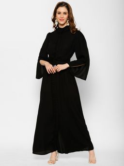 KASSUALLY - Black Pintex Maxi Dress With Embellished Belt