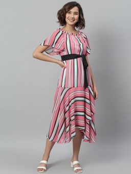 KASSUALLY - Pink Striped Midi Dress