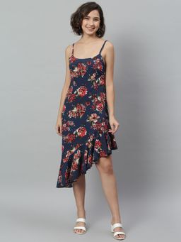 KASSUALLY - Blue Floral Asymmetric Ruffle Dress