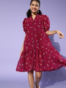 KASSUALLY - Gorgeous Red Floral Trapeze Dress (Set of 2)