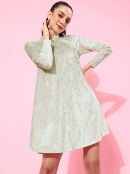 KASSUALLY - Silver Mock Neck Full Sleeve Keyhole Back Dress (S)