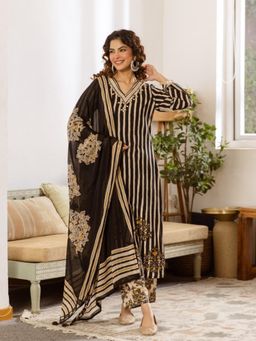 Autumnlane - Kamli Black Cotton Kurta Pant and Dupatta