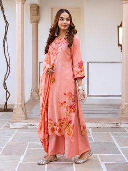Autumnlane - Kamli Salmon Cotton Kurta Palazzo and Dupatta