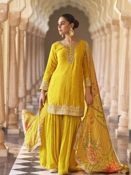 Autumnlane - Umaira Canary Full Work Kurti With Sharara & Dupatta