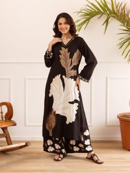 Autumnlane - Karen Taupe Printed Cotton Kurta with Palazzo