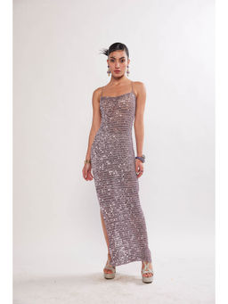 Realm By Vaishali - Kai Lavender Silver Sequin Crochet Maxi Dress