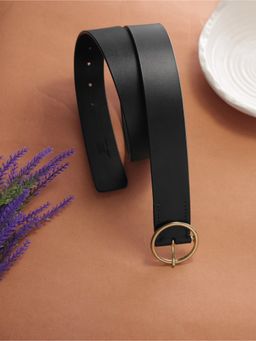 Aditi Wasan - Womens Black Genuine Leather Golden O-Ring Buckle Belt