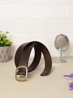 Aditi Wasan - Womens Brown Genuine Leather Oval Buckle Belt
