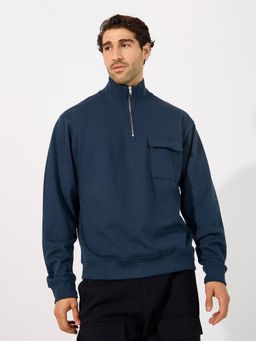 Styli - Men Quarter Zip Rib High Neck Relaxed Fit Sweatshirt