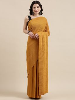 VAIRAGEE - Mustard Yellow Voile Plisse Ready To Wear Saree with Stitched Blouse