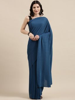 VAIRAGEE - Teal Blue Voile Plisse Ready To Wear Saree with Stitched Blouse