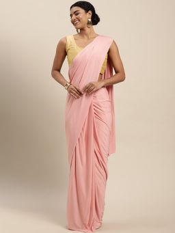 VAIRAGEE - Peach-Colored Self-Striped Voile Ready To Wear Saree with Stitched Blouse