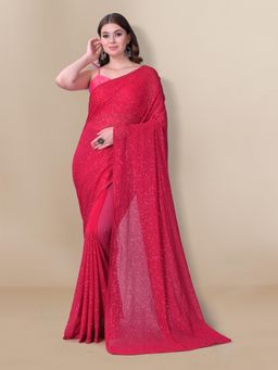VAIRAGEE - Embellished Sequinned Georgette Saree Pink with Unstitched Blouse