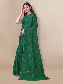 VAIRAGEE - Embellished Sequinned Georgette Saree Green with Unstitched Blouse