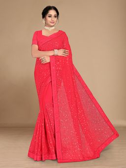 VAIRAGEE - Soft Georgette Sequence Embroidery Mono Banglory Silk Saree Pink with Unstitched Blouse