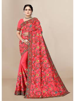 VAIRAGEE - Dolla Silk with Kashmiri Embroidery Work Red with Unstitched Blouse