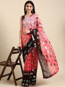 VAIRAGEE - Maroon Georgette Saree All Over Box Sequins Work with Unstitched Blouse