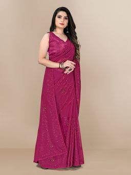 VAIRAGEE - Georgette Soft Satin Saree with All Over Sequins Work Purple with Unstitched Blouse