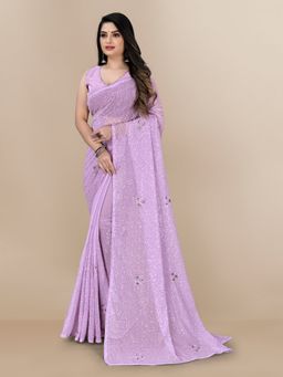 VAIRAGEE - Georgette Soft Satin Saree with All Over Sequins Work Lavender with Unstitched Blouse