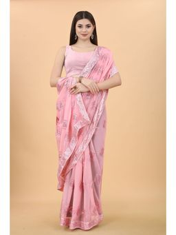 VAIRAGEE - Georgette Saree with All Over Trapezoid Sequins Work Mauve with Unstitched Blouse