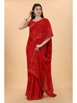 VAIRAGEE - Georgette Saree with All Over Trapezoid Sequins Work Red with Unstitched Blouse
