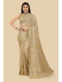 VAIRAGEE - Soft Georgette Sequence Embroidery Saree Cream with Unstitched Blouse