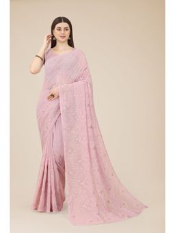 VAIRAGEE - Soft Georgette Sequence Embroidery Mono Banglory Silk Saree Pink with Unstitched Blouse