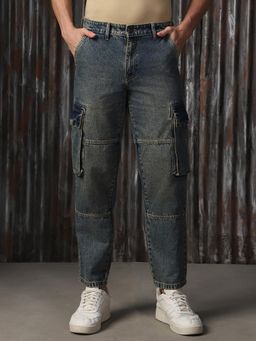 High Star - Men Cotton Washed Straight Fit Mid-Rise Jeans - Blue