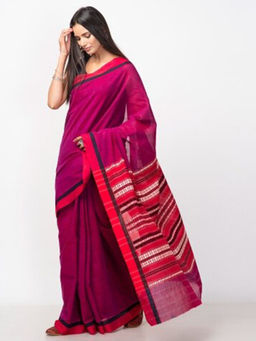 Fabindia - Wine Cotton Woven Dobby Buti Sari