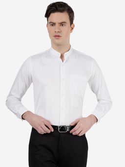 Metal - Mens 100% Cotton Solid White Slim Fit Formal Shirt