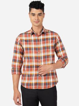 Greenfibre - Mens 100% Cotton Checked Slim Fit Casual Shirt Multi-Color