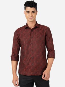 JB Studio - Mens 100% Cotton Printed Slim Fit Party Wear Shirt Maroon