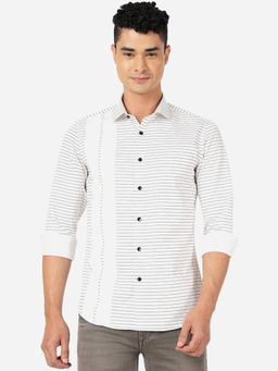 JB Studio - Mens 100% Cotton Printed Slim Fit Party Wear Shirt White