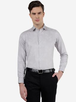 Greenfibre - Mens 100% Cotton Printed Grey Slim Fit Formal Shirt