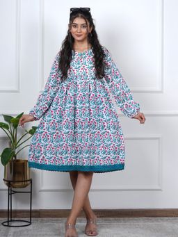 Sooti Syahi - White Jasmine Joy Floral Printed Knee Length Dress