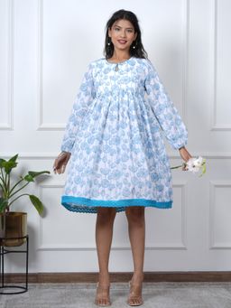 Sooti Syahi - White Lily Love Floral Printed Knee Length Dress