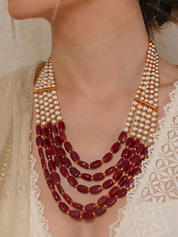 Teejh - by Joker & Witch Aarushi Red Bead and Pearl Necklace