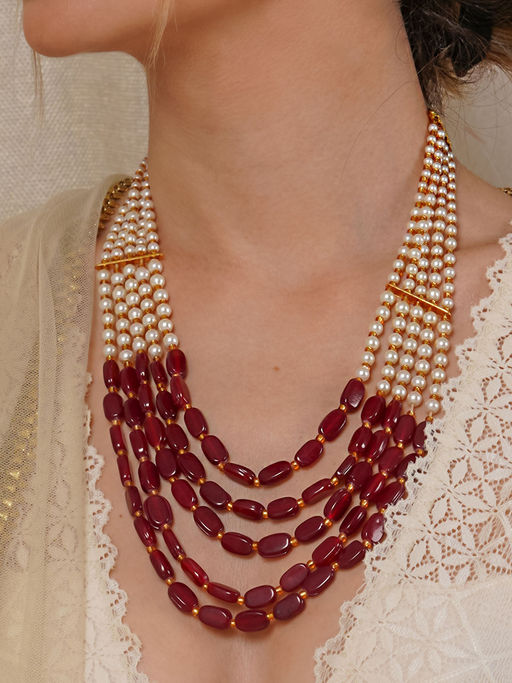 Teejh by Joker & Witch Aarushi Red Bead and Pearl Necklace