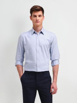 Arrow Newyork - Self Design Blue Full Sleeves Collar Neck Slim Fit Shirt