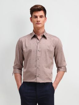 Arrow Newyork - Printed Brown Full Sleeves Collar Neck Slim Fit Shirt