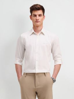Arrow Newyork - Solid White Full Sleeves Collar Neck Slim Fit Shirt
