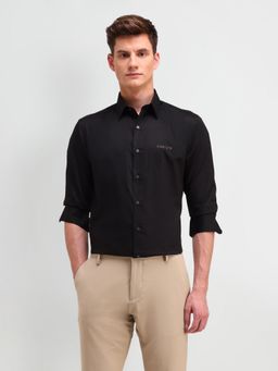 Arrow Newyork - Solid Black Full Sleeves Collar Neck Slim Fit Shirt