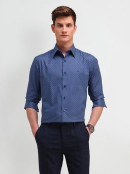 Arrow Newyork - Geometric Blue Full Sleeves Collar Neck Slim Fit Shirt