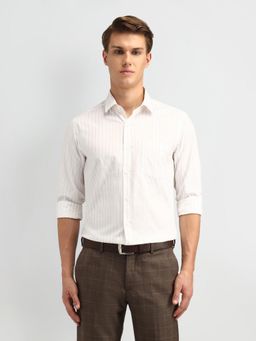 Arrow - Stripe Beige Full Sleeves Collar Neck Slim Fit Shirt