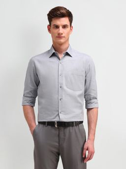 Arrow - Textured Grey Full Sleeves Collar Neck Regular Fit Shirt