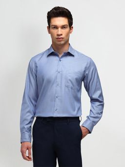 Arrow - Textured Blue Full Sleeves Collar Neck Regular Fit Shirt