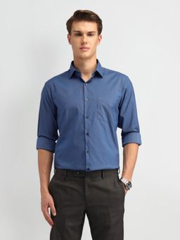 Arrow - Textured Blue Full Sleeves Collar Neck Regular Fit Shirt